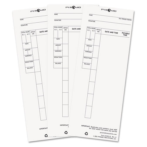 Time Clock Cards for Pyramid Technologies 4000