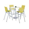 Pedestal Bistro Table with Four Yellow Kool Series Barstools