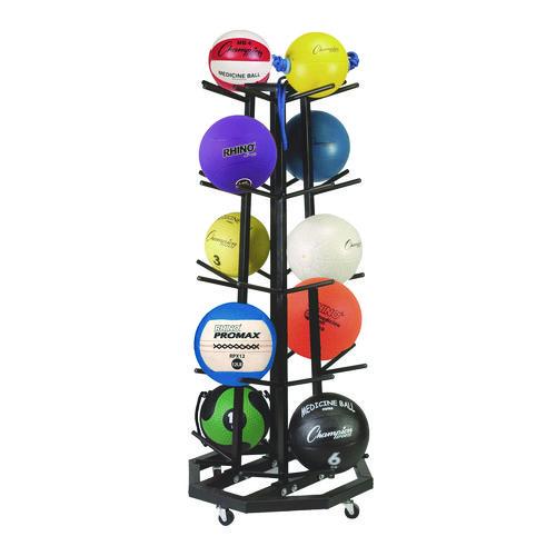 Deluxe Five-Row Mobile Medicine Ball Rack