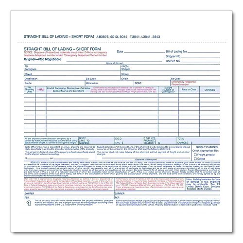 Bill of Lading - Short Form for Up to Ten Articles