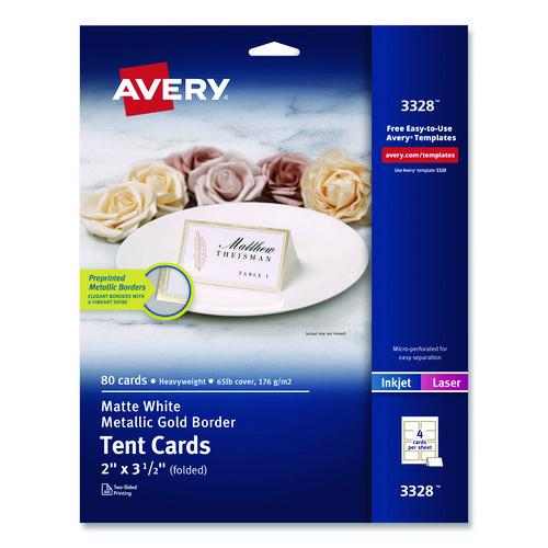 Matte White Metallic Gold Border Tent Cards