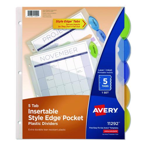 Insertable Style Edge Tab Plastic 1-Pocket Dividers