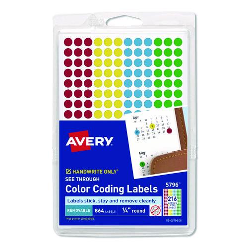 Handwrite-Only Self-Adhesive "See Through" Removable Round Color Dots