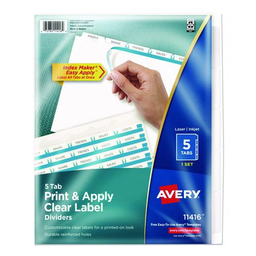 Print and Apply Index Maker Clear Label Dividers with Printable Label Strip and White Tabs