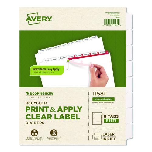 Index Maker EcoFriendly Print and Apply Clear Label Dividers with White Tabs