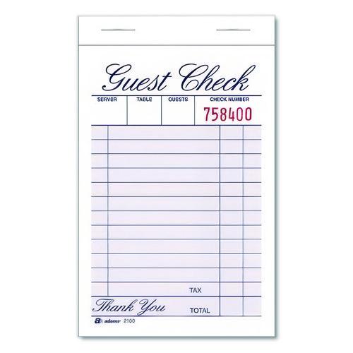 One-Part Guest Check Pad