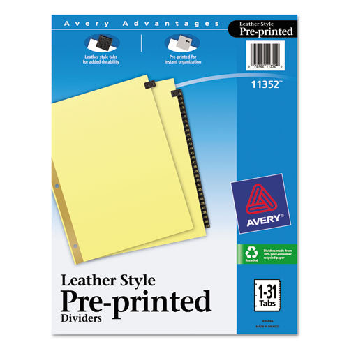 Preprinted Black Leather Tab Dividers w/Gold Reinforced Edge