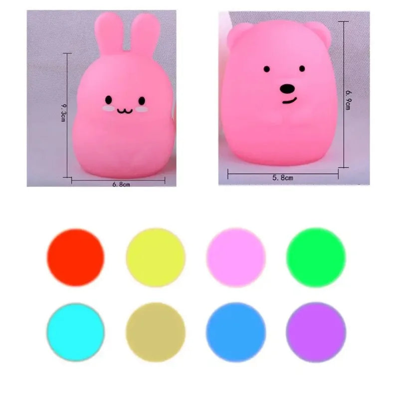 New 7 Colors Bear Rabbit LED Animal Night Light Silicone Soft Cartoon Children Baby Nursery Lamp led Night Light