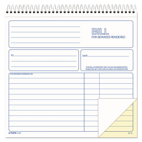 Bill for Services Rendered Book