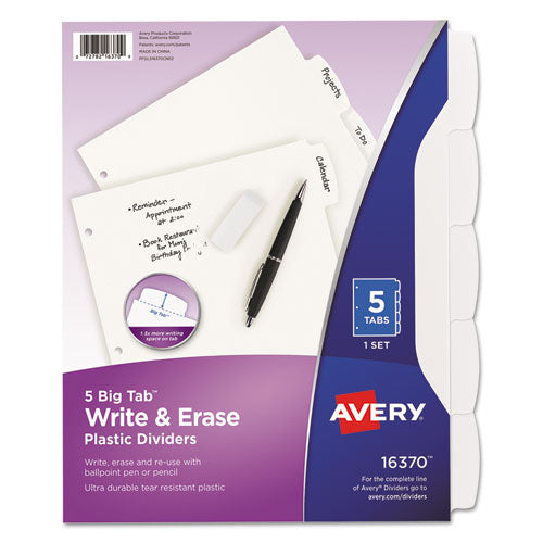 Write and Erase Big Tab Durable Plastic Dividers