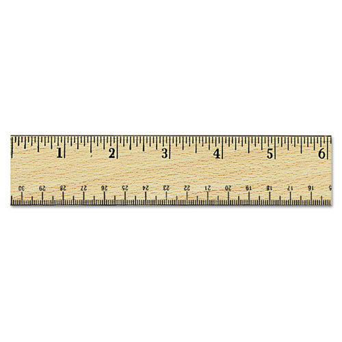 Flat Wood Ruler w/Double Metal Edge
