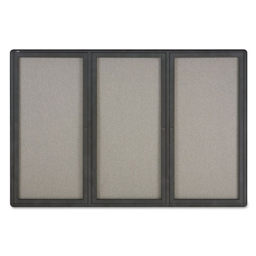 Enclosed Indoor Fabric Bulletin Board with Three Hinged Doors