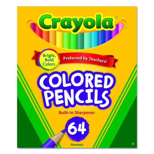 Short Colored Pencils Hinged Top Box with Built-in Pencil Sharpener