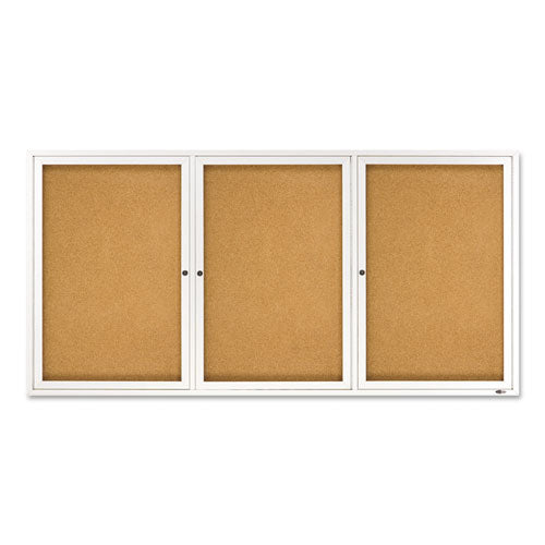 Enclosed Indoor Cork Bulletin Board with Three Hinged Doors