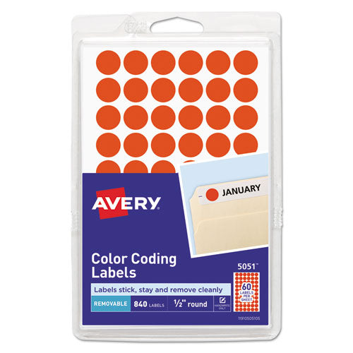 Handwrite Only Self-Adhesive Removable Round Color-Coding Labels