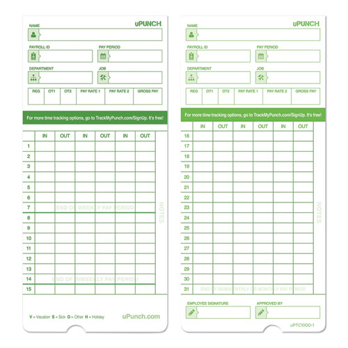 Time Clock Cards for uPunch HN1000/HN3000/HN3600