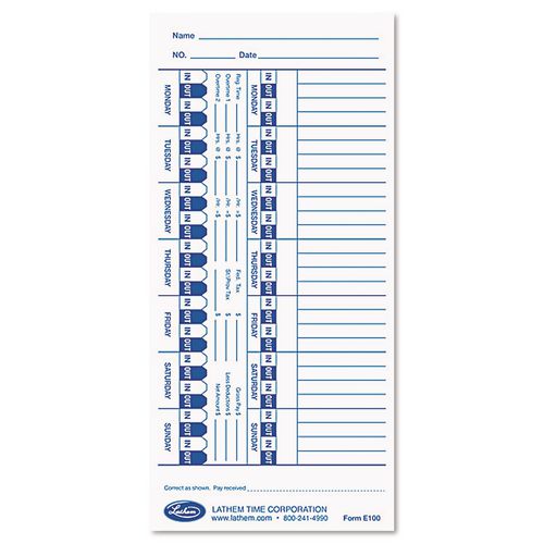 Time Clock Cards for Lathem Time E Series