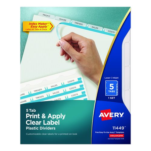 Print and Apply Index Maker Clear Label Plastic Dividers w/Printable Label Strip