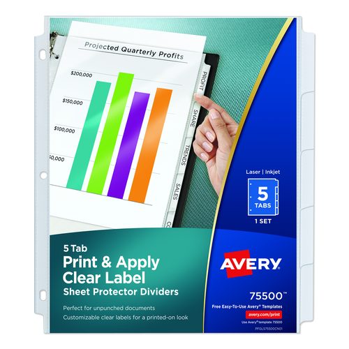 Print and Apply Index Maker Clear Label Sheet Protector Dividers with White Tabs