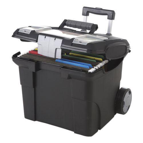 Premium Mobile File Transport Box with Telescoping Handle and Organizer Tray