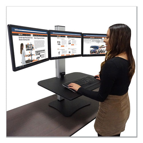 High Rise Electric Triple Monitor Standing Desk Workstation