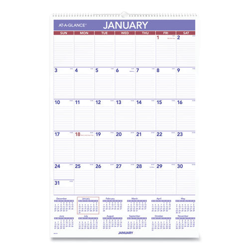 Monthly Wall Calendar with Ruled Daily Blocks