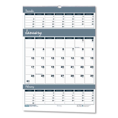 Bar Harbor Recycled Wirebound 3-Months-per-Page Wall Calendar