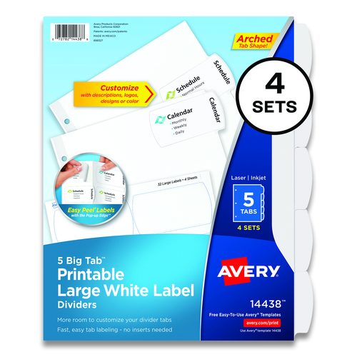 Big Tab Printable Large White Label Tab Dividers