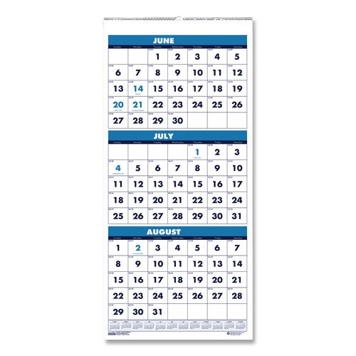 Academic Year Recycled Three-Month Format Wall Calendar