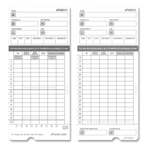 Time Clock Cards for uPunch HN4000