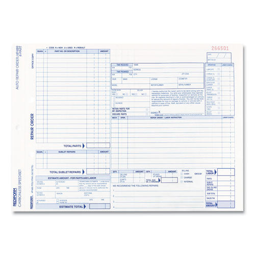 Speediset Four-Part Auto Repair Form