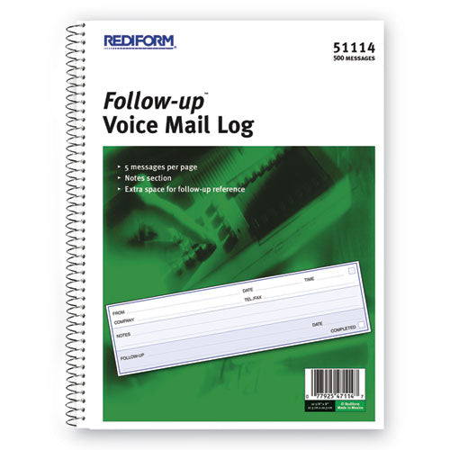 Follow-up Wirebound Voice Mail Log Book