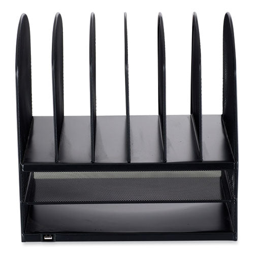 Powered Onyx Desk Organizer with 2 Horizontal and 6 Upright Sections