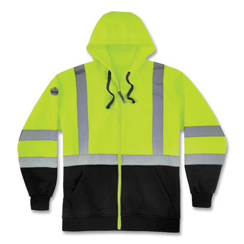 GloWear 8372 ZipUp HiVis Class 3 Zip Hooded Sweatshirt with Black Bottom