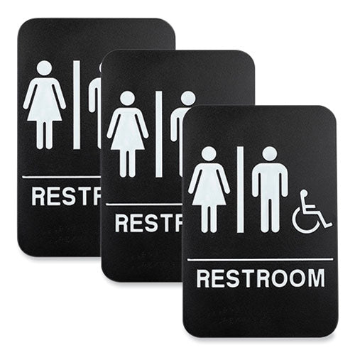 Indoor/Outdoor Restroom Sign with Braille Text and Wheelchair