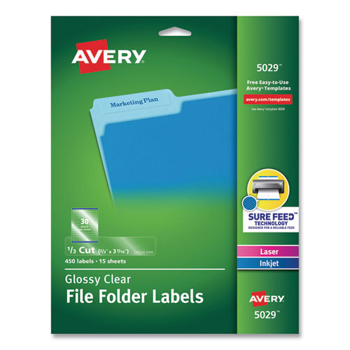 Clear Permanent File Folder Labels with Sure Feed Technology