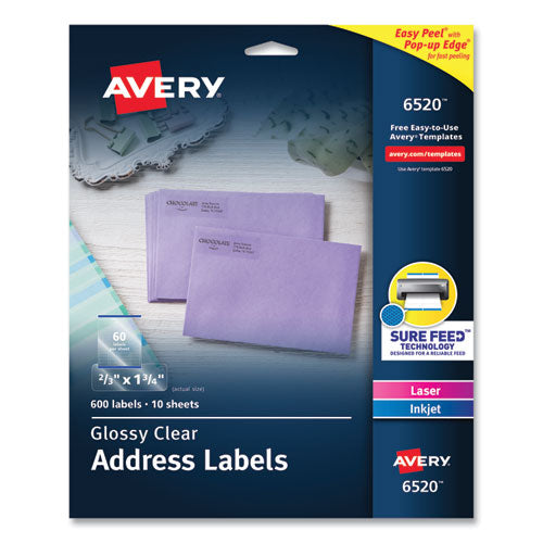 Glossy Clear Easy Peel Mailing Labels w/ Sure Feed Technology