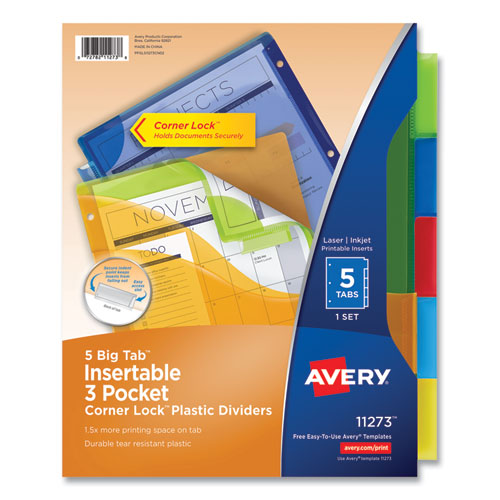 Insertable Big Tab Plastic Three-Pocket Corner Lock Dividers