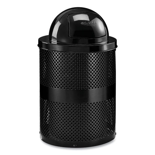 Outdoor Perforated Steel Trash Can with Dome Lid
