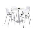 Pedestal Bistro Table with Four White Kool Series Barstools