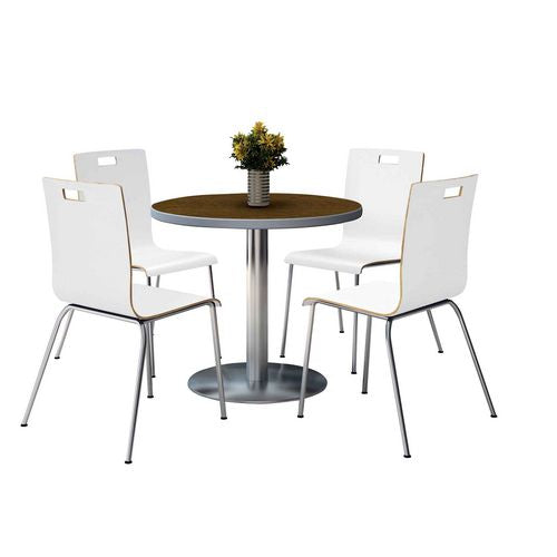 Pedestal Table with Four White Jive Series Chairs
