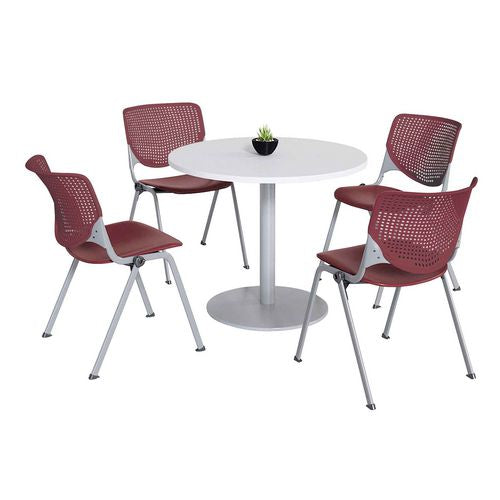 Pedestal Table with Four Burgundy Kool Series Chairs