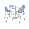 Pedestal Bistro Table with Four Periwinkle Kool Series Barstools