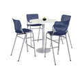 Pedestal Bistro Table with Four Navy Kool Series Barstools