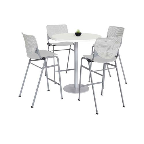 Pedestal Bistro Table with Four Light Gray Kool Series Barstools