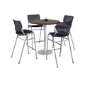 Pedestal Bistro Table with Four Black Kool Series Barstools