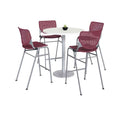 Pedestal Bistro Table with Four Burgundy Kool Series Barstools