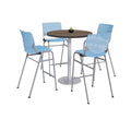 Pedestal Bistro Table with Four Sky Blue Kool Series Barstools