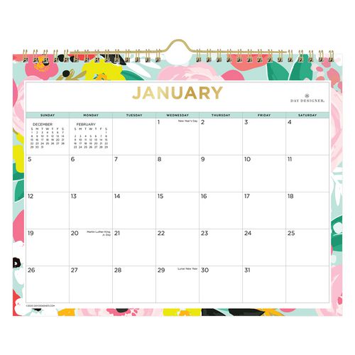 Day Designer Secret Garden Mint Monthly Wall Calendar
