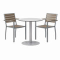 Eveleen Outdoor Patio Table with Two Mocha Powder-Coated Polymer Chairs